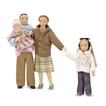 Melissa & Doug 4-Piece Victorian Vinyl Poseable Doll Family for Dollhouse - 1:12