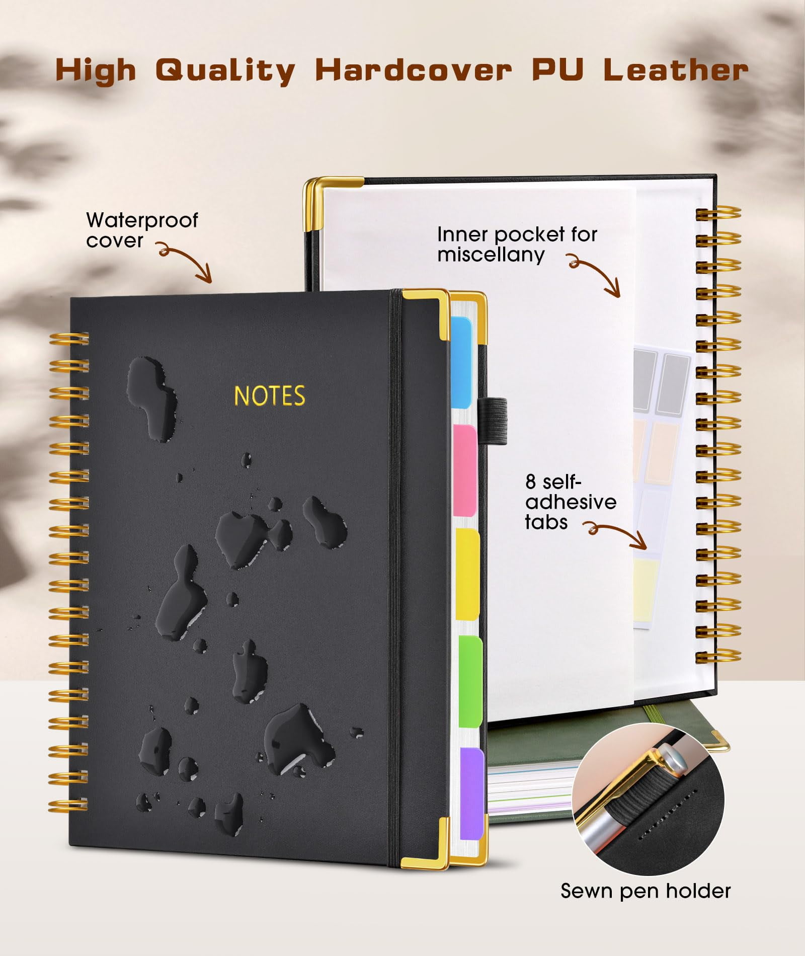 Notebook Journal with Removable Dividers Tabs, 300 Pages Leather 5 Subject Notebook College Ruled, 8"x10" Large B5 Notebooks for Work School Note taking, Lined Journal for Women