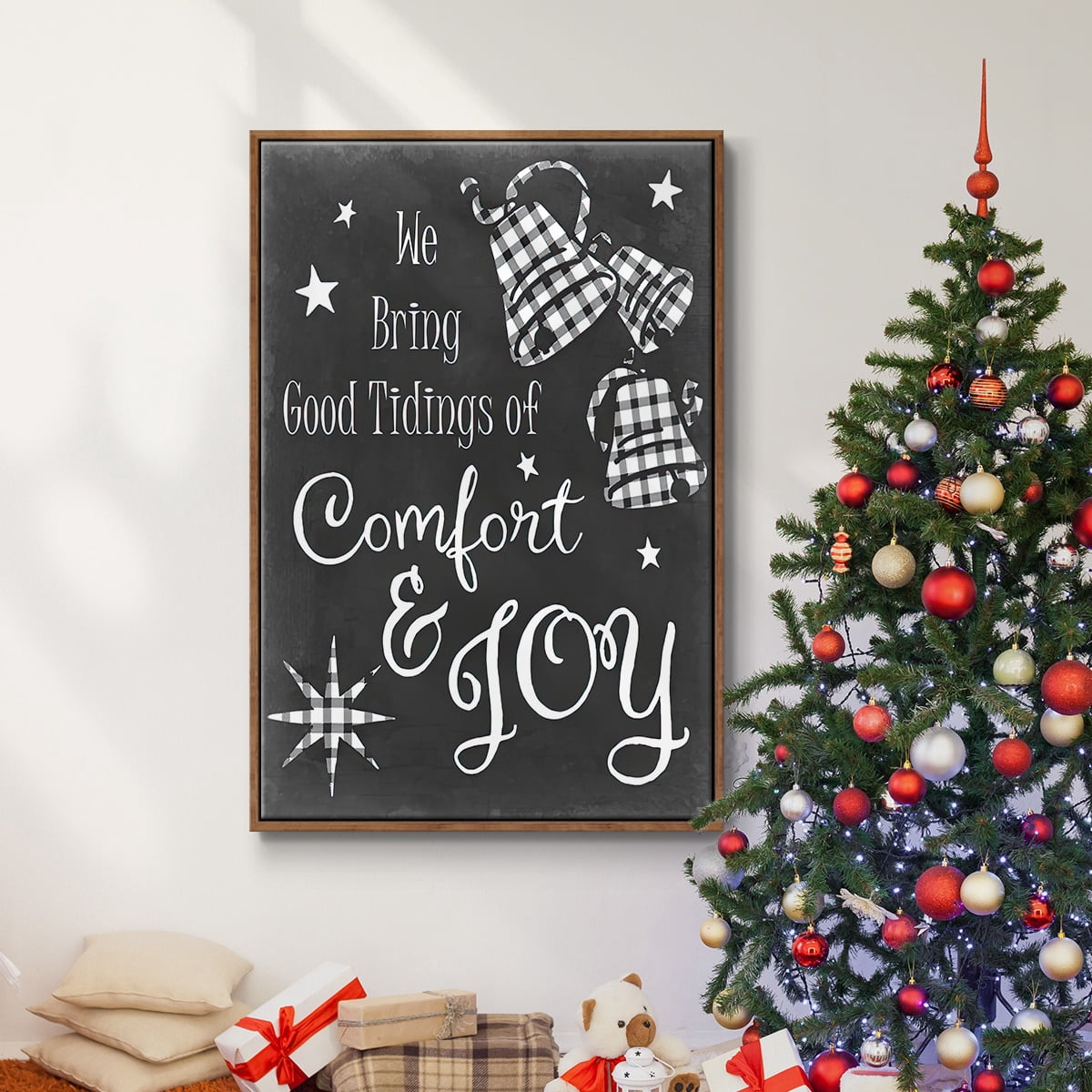 Comfort and Joy - Framed Gallery Wrapped Holiday Canvas - 17 x 25 - Rosewood Frame