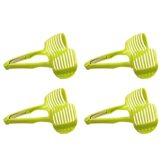 4 cortadores de tomates eficaces, cortador de limones, multiusos, redondos, de mano, para frutas y verduras, herramienta de cocina (verde)