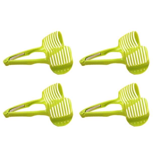 4 cortadores de tomates eficaces, cortador de limones, multiusos, redondos, de mano, para frutas y verduras, herramienta de cocina (verde)