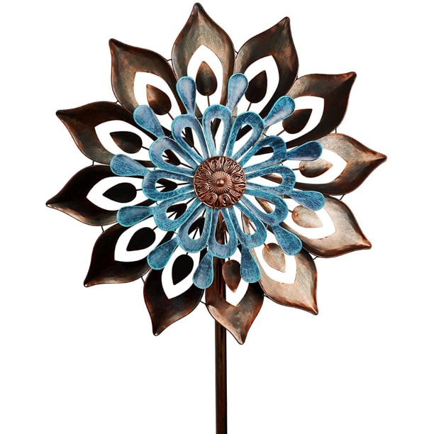 3D Flower Shape Wind Spinner Stake Metal Windmill Garden spinner for Outdoor Yard Lawn Decorations