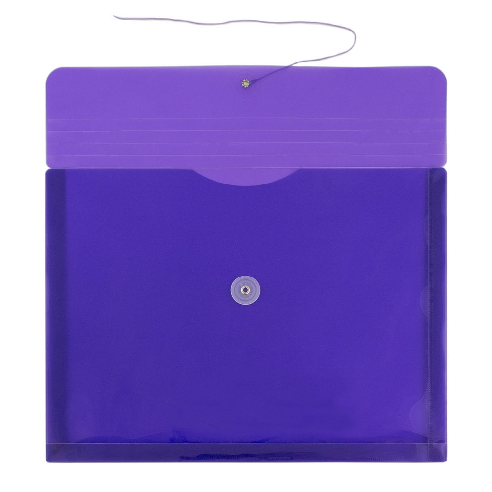 JAM Paper Plastic Envelopes with Button & String Tie Closure, Letter Booklet, 9 3/4 x 13, Purple, 3/Pack