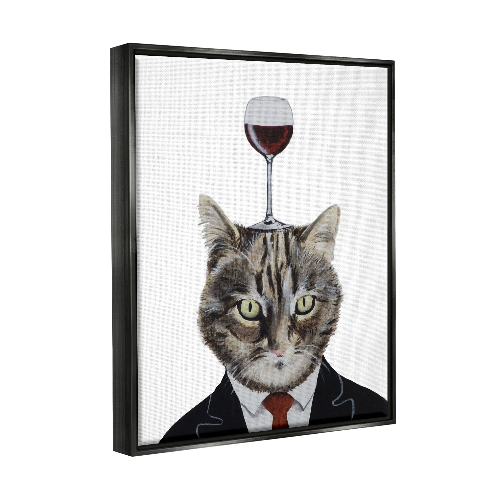 Stupell Industries Cat In Suit Wine Glass Animals & Insects Painting Black Floater Framed Art Print Wall Art