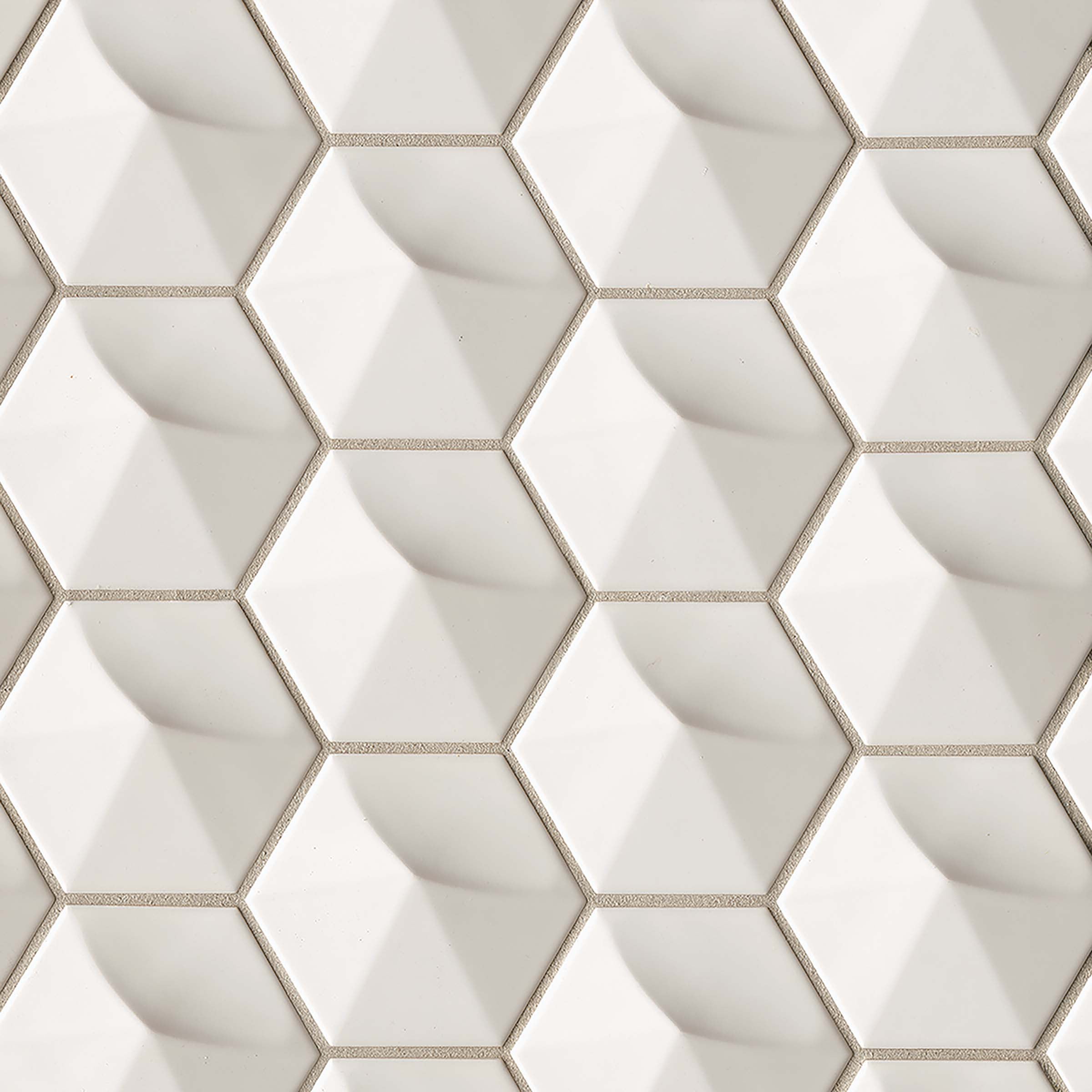 Bedrosians Hedron Gloss Ceramic 3D Hexagon Tile 4" x 5", Fog (36Pack
