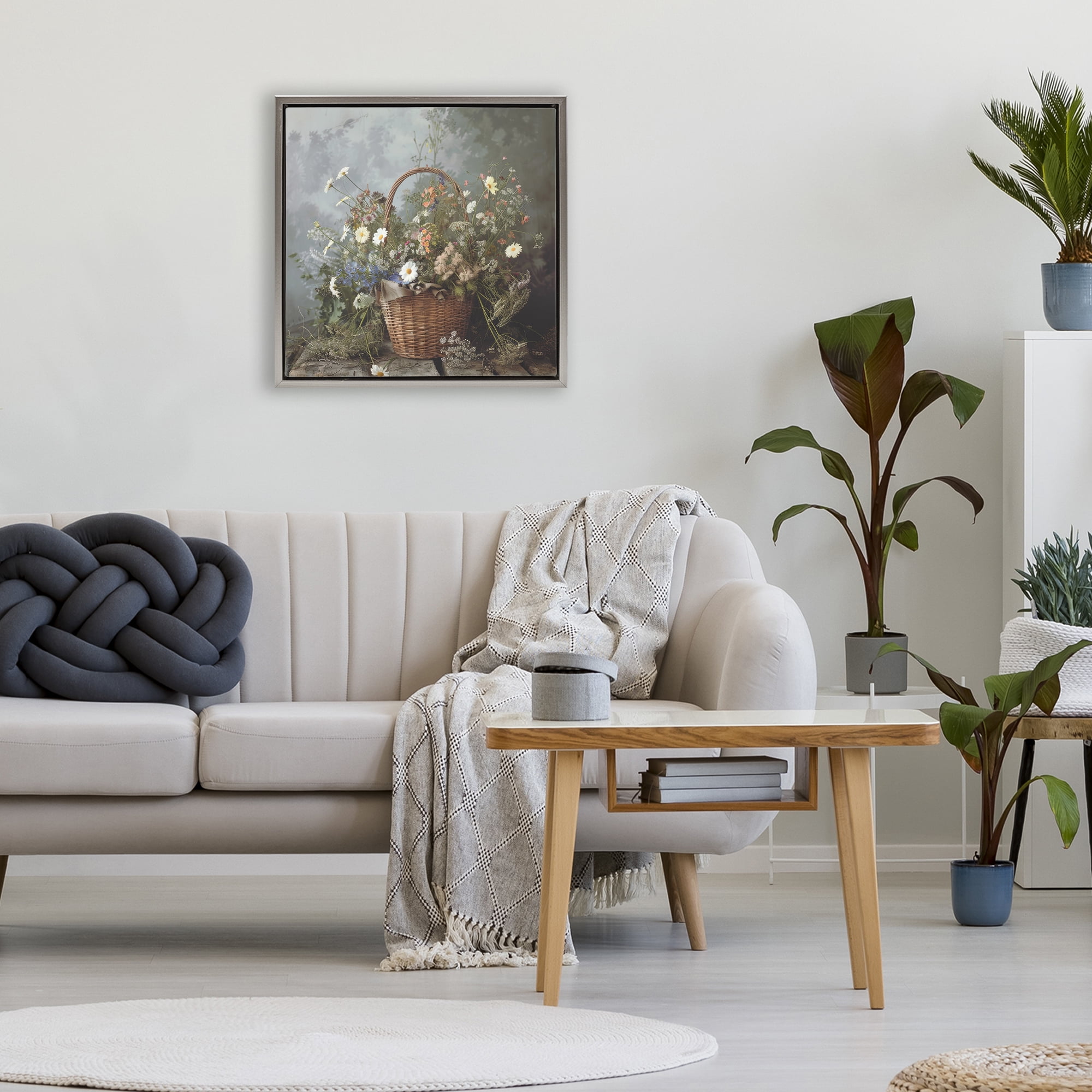 Stupell Industries Floral Basket Still Life Gray Framed Floater Canvas Wall Art, design by Lazar Studio