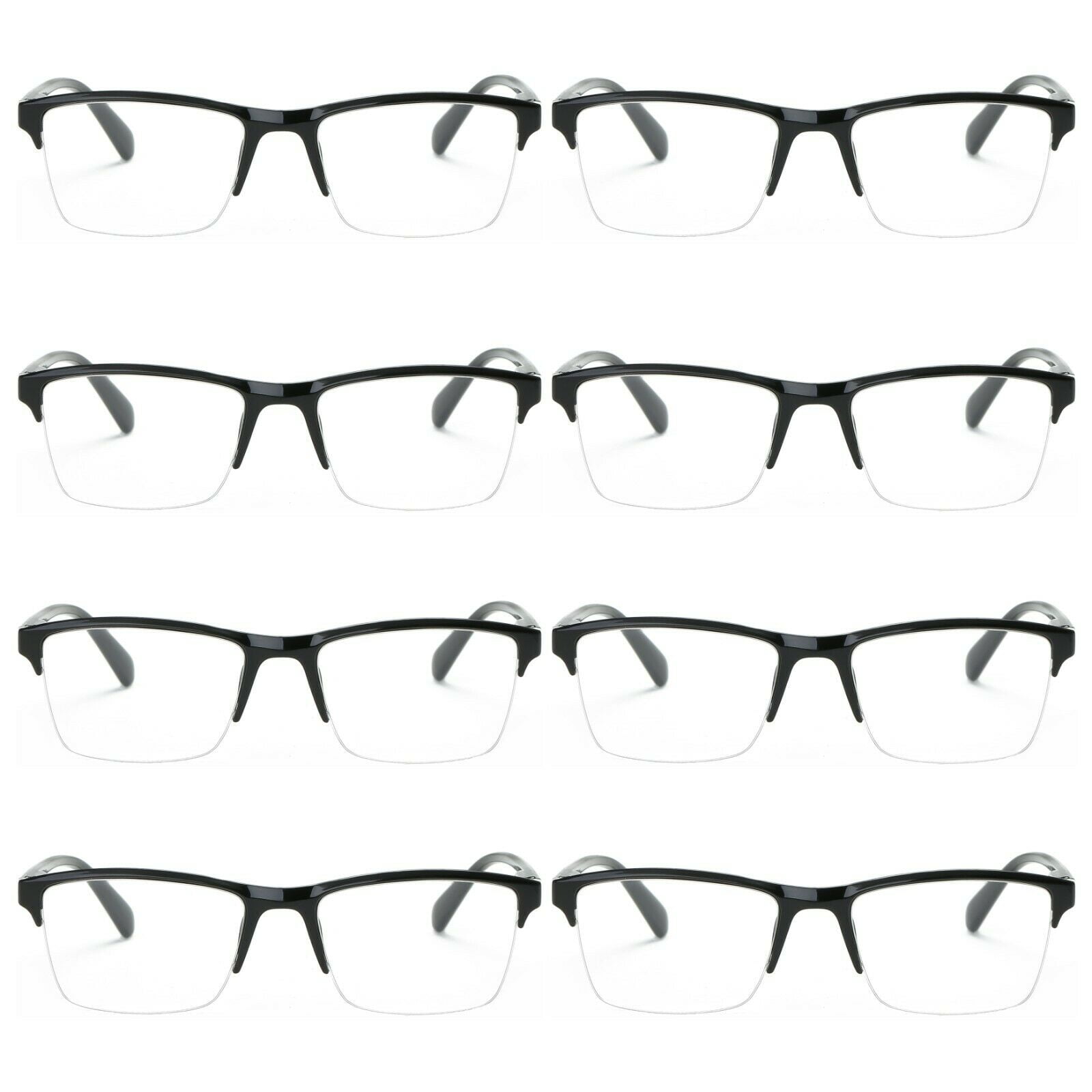 8 Packs Mens Womens Unisex Square Half Frame Reading Glasses Black