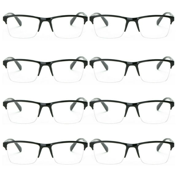 8 Packs Mens Womens Unisex Square Half Frame Reading Glasses Black Spring Hinge Readers  1.00
