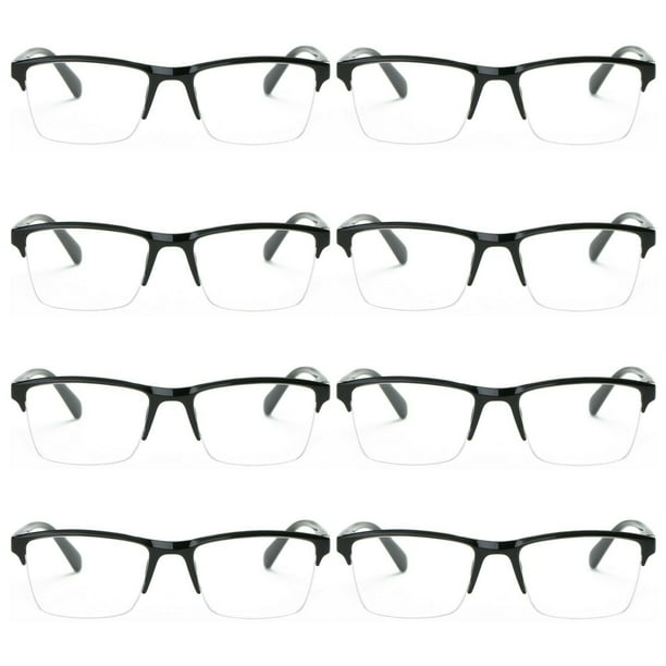 8 Packs Mens Womens Unisex Square Half Frame Reading Glasses Black