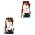 thumbnail image 2 of Jumpingount Chaleco estampado para mujer, camiseta sin mangas holgada con cuello en V, ropa de vacaciones en la playa, lavable, Vintage, elegante, Flor blanca azul XXL 2piezas, 2 of 6