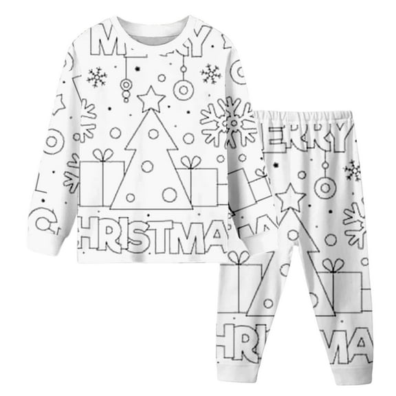 K`id Diy Hand Painted Homewear Set Coloring Pajamas for K`ids Cute Funny Cartoon Print Cotton Long Sleeve Pullover Top with Pajamas Pants Christmas Pjs Can Play with and Wear