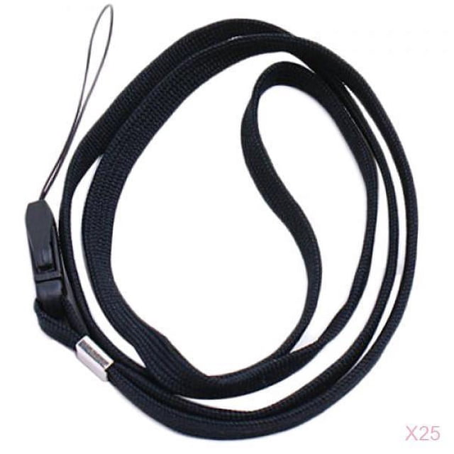 Correa de muñeca negra con cordón cuello de 16 "para teléfonos móviles, cámara PDA, reproductores de MP3