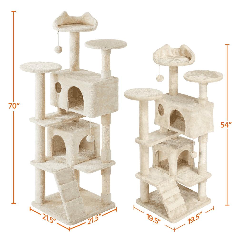 Alden Design 70" H Double Condo Cat Tree with Scratching Post Tower, Cream