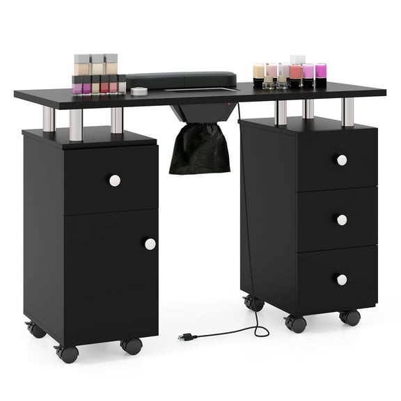 Gymax Manicure Table Nail Desk w/ Electric Dust Collector 3 Dust Bags Wrist Rest Black