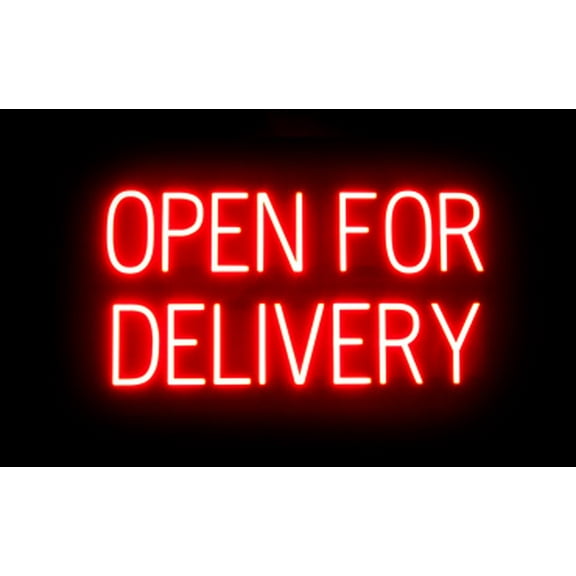 SpellBrite OPEN FOR DELIVERY LED Sign for Business. 29.3" x 15.0" Red OPEN FOR DELIVERY Sign Has Neon Sign Look With Energy Efficient LED Light Source. Visible from 500 Feet, 8 Animation Settings.