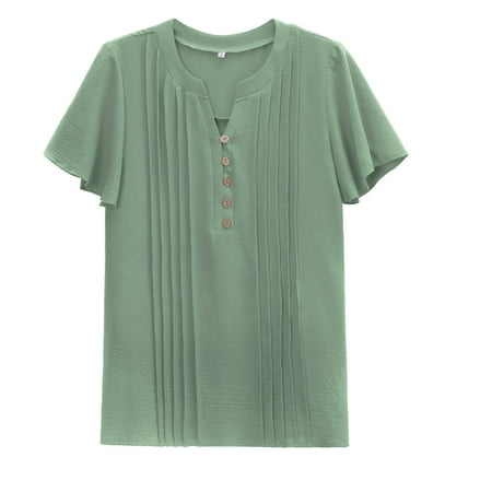 

Green Tops for Women Maternity Blouses Women s Solid Color Fashion Casual Spring And Summer V-Neck Sleeve Ruck Blouse Tops Short-Sleeved Shirt Work Blouse Green L