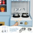 thumbnail image 6 of Pirecart Kids Play Kitchen, Toddler Wooden Kitchen Playset with Real Lights & Sounds, Pretend Play Kitchen Set with 6-Piece Kitchenware, Sink & Stove, Water Dispenser & Hood for Age 3+, Blue, 6 of 8
