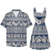 thumbnail image 2 of Jiueut Hibiscus Monstera Palm Leaves Geometric Pattern Matching Hawaiian Outfits Men's Button Shirt Women's Summer Scoop Neck Tank Dress Mini Sundresses, Holiday Matching Outfits, 3XL, 2 of 5
