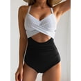 thumbnail image 2 of SOMER Women's One Piece Swimsuits Tummy Control Cutout High Waisted Bathing Suit Wrap Tie Back 1 Piece Swimsuit White Striped+Black S, 2 of 3