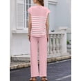 thumbnail image 3 of EKOUAER Pajama Set for Women 2 Piece Outfits Knit Sweater Sets Striped Top Wide Leg Long Pants Matching, 3 of 6