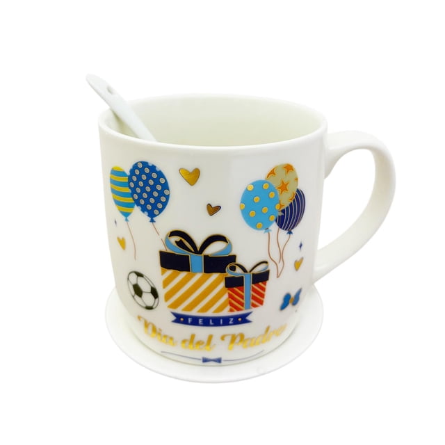 Taza Cerámica Feliz Día del Padre Cuchara y Tapa Caja Regalo azul REGALOS