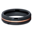 thumbnail image 2 of Silly Kings 6mm Black Tungsten Carbide Wedding Ring Rose Gold Groove Beveled Edge Unisex Band, 2 of 3