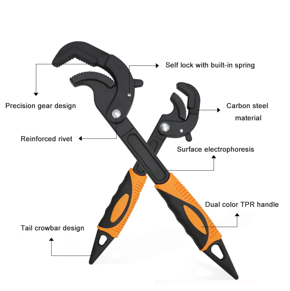 LEJOSTOL Multi-function Magic Wrench Universal Adjustable Wrenches, 2-Piece Pipe Wrench Set 10.5 and 15-Inch with Storage Bag