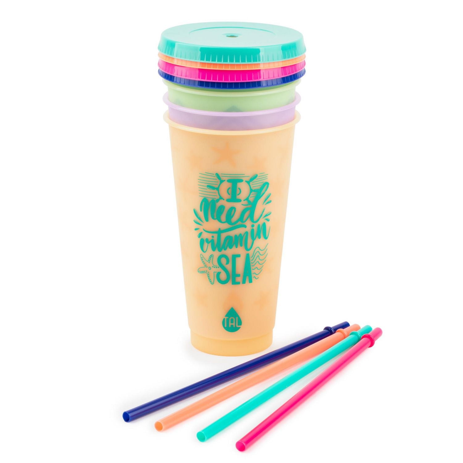 TAL Color Changing Cup and Straw Set 24 fl oz, Multi Color