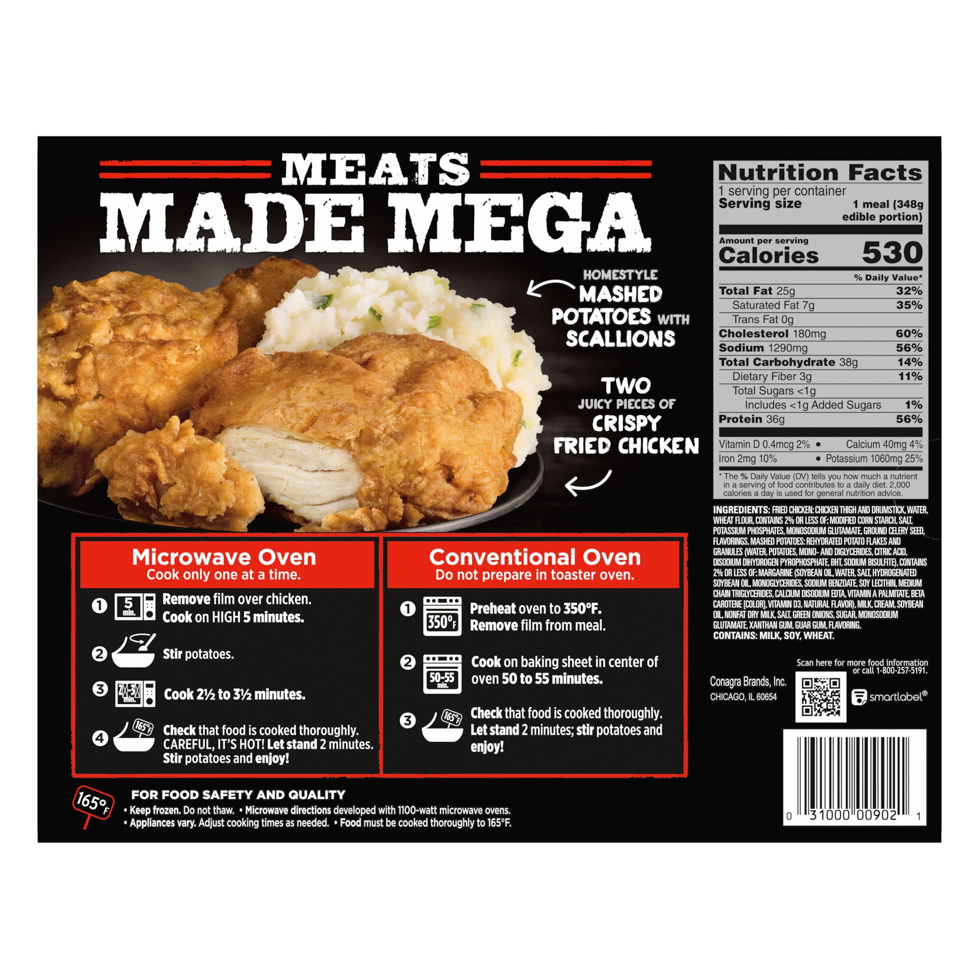 Banquet MEGA Meats Original Crispy Chicken with Mashed Potatoes, 36g Protein, Frozen Meal, 14.25 oz.
