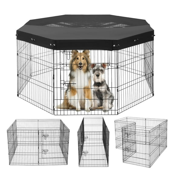 VEVOR Dog Playpen, 8 Pcs 30"H x 24"W Panels Foldable Metal Pet Exercise Pen, Dog Fence Indoor and Outdoor Pen with Door, 600D Oxford Fabric Top Cover, Pet Playpen for Dogs, Cats, Other Small Animals