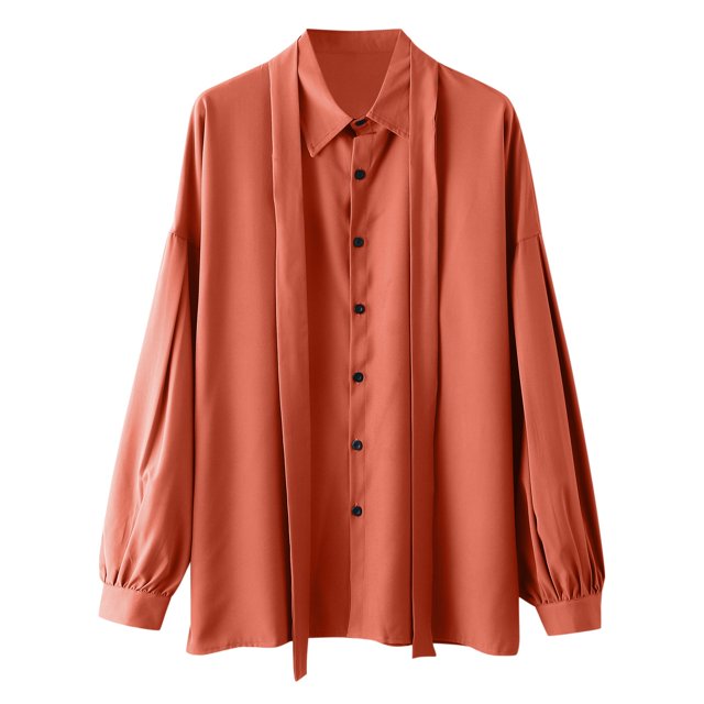 Camisas De Vestir Para Hombre 5xl Camisa Retro de manga larga para playa y vacaciones al libre con solapa de Color sólido informal de otoño e invierno para hombre (Orange, XL)