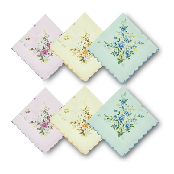 6Pcs Pcs Handkerchiefs For Women, 11.8'' Ladies Vintage Handkerchiefs Floral Handkerchief, Embroidered Handkerchief for Wedding Tea Party Church Mother's Day Daily Use