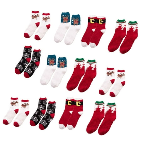 

12Pairs Christmas Series Socks Coral Fleece Socks Warm Socks (Random Color)
