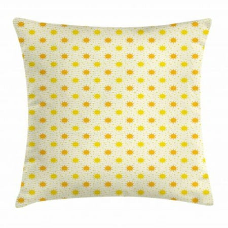Summer Throw Pillow Cushion Cover, Geometric Sun Motif on a Background with Little Dots Seasonal Pattern, Decorative Square Accent Pillow Case, 24 X 24 Inches, Orange Yellow and Cream, by (The Best Sun Cream To Get A Tan)