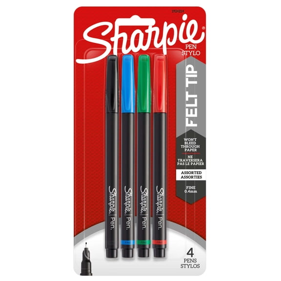 Sharpie Fine Point Pens, 0.8 mm, Assorted Colors, 4 Count