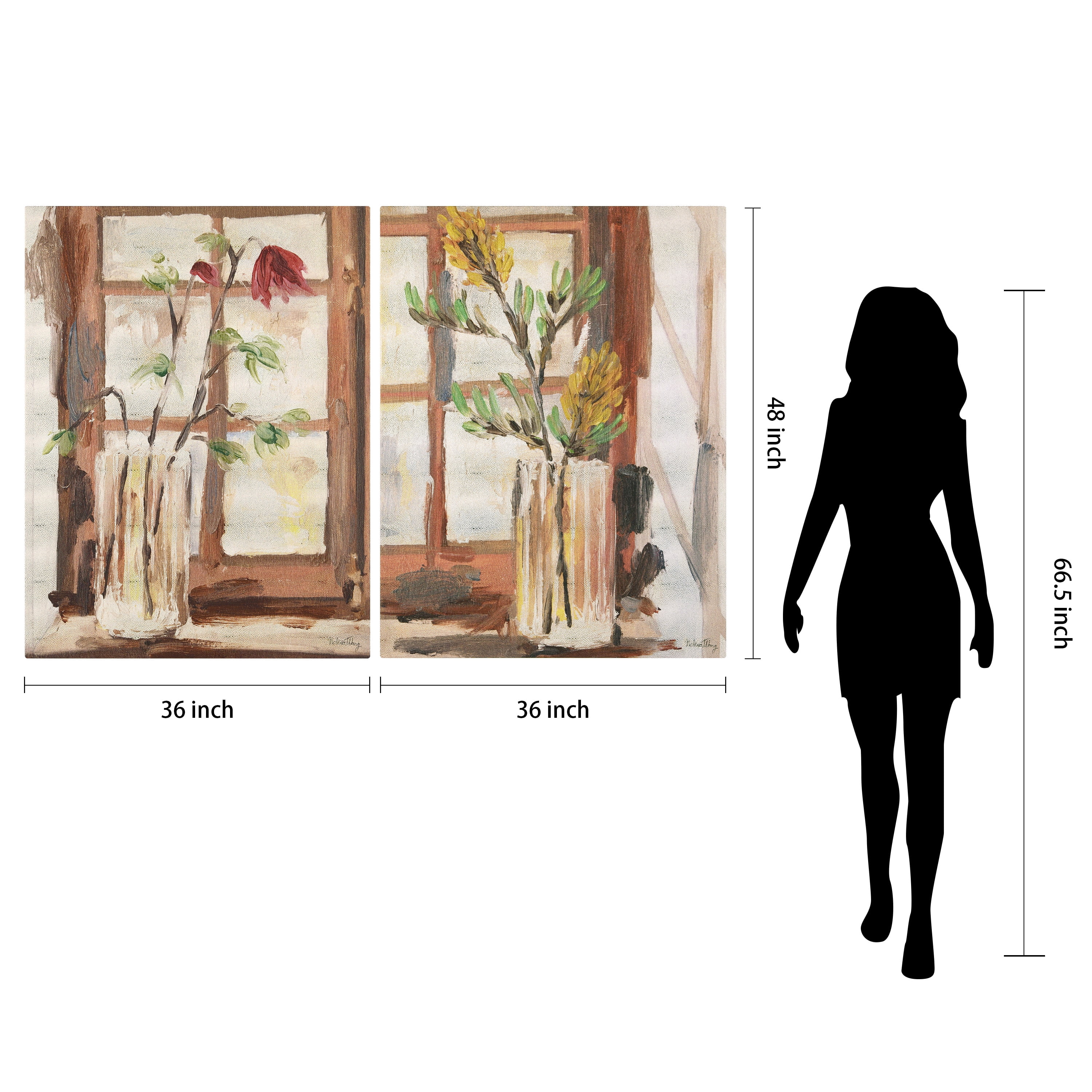 "Timeless Serenity I & II" Vase by the Window on Gold Metallic Shagreen Wrapped Canvas Wall Art Set, each sized 48"x36"