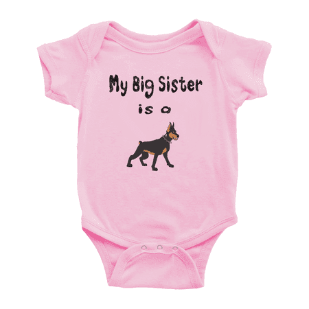 

My Big Sister Is A Doberman Dog Cute Baby Bodysuits Newborn Gift Boy Girl Unisex