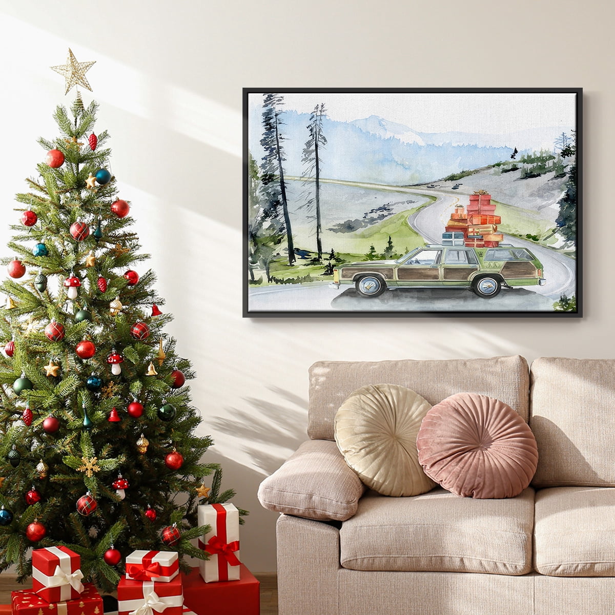 Holiday Vacation II - Framed Gallery Wrapped Holiday Canvas - 27 x 41 - Black Frame