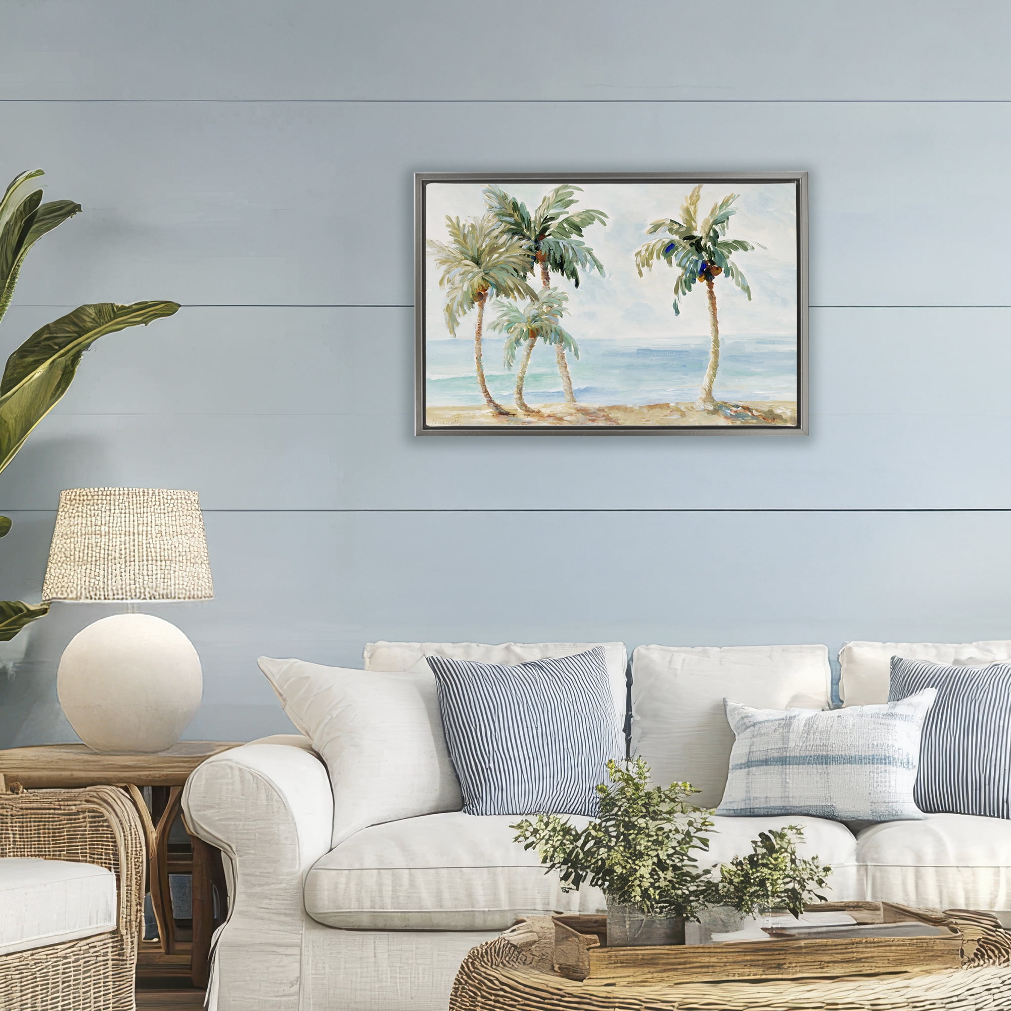 Stupell Industries Palm Trees in Paradise Gray Framed Floater Canvas Wall Art, design by Lanie Loreth
