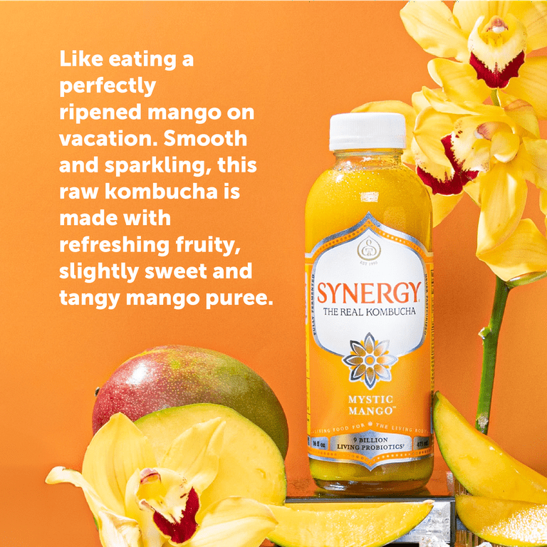 GT's Synergy Organic Mystic Mango Kombucha, 16 fl oz - Walmart.com