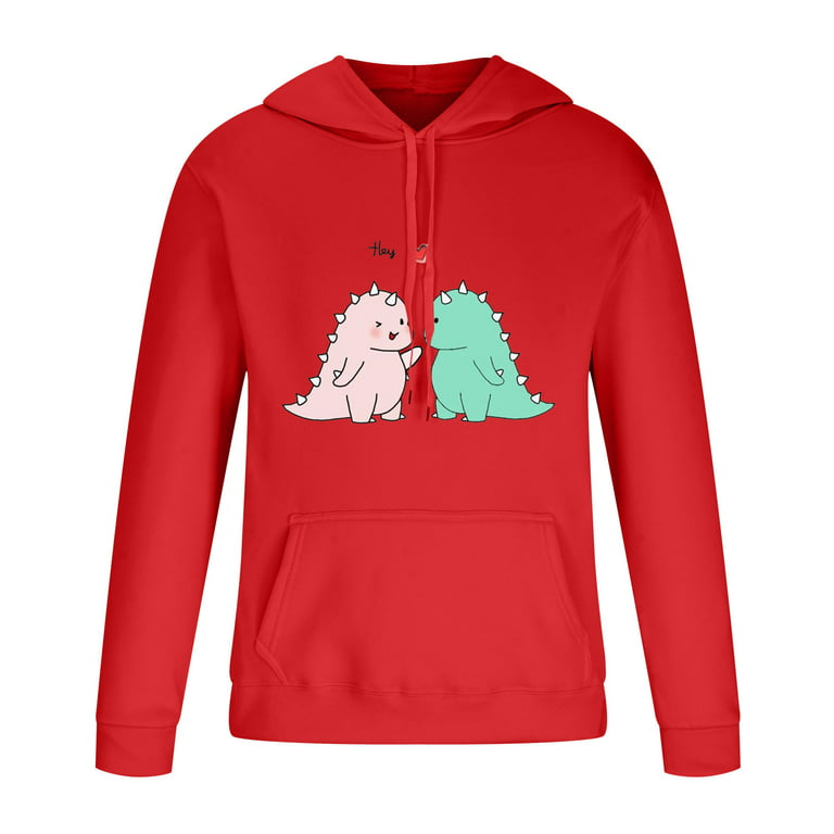 RQYYD Winter Savings! Cute Dinosaur Graphic Hoodies and Sweatpants Set Men  Women Teen Girls Casual Sport Outfits Drawstring Jogger Tracksuits Top Red