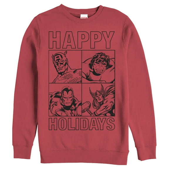 Men's Marvel Happy Hero Holiday  Sweatshirt Red X Large
