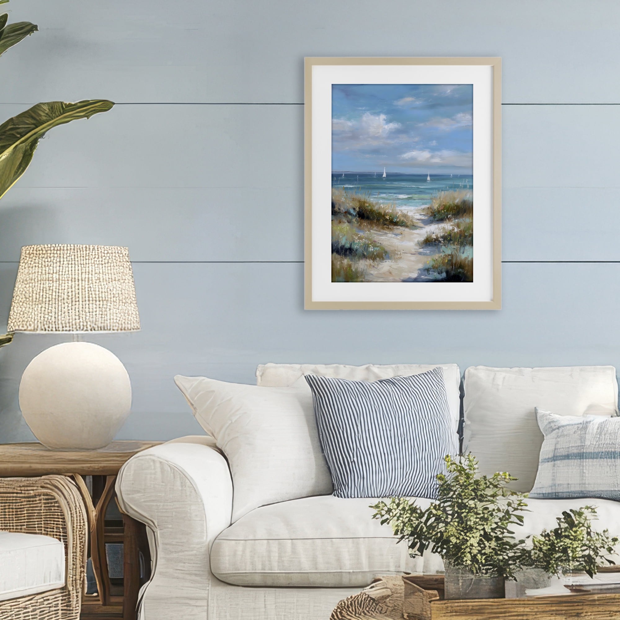 Stupell Industries Sailboat Path Impression Birch Framed Print Under Glass, design by Petal Prints Design