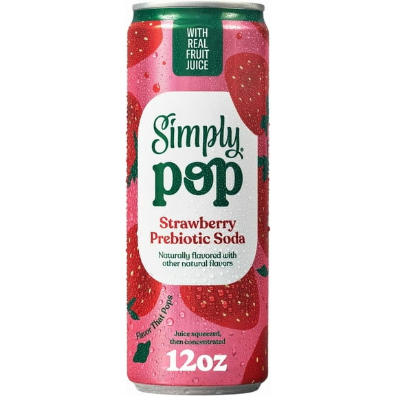 Pack of 1 Simply Pop, Strawberry Prebiotic Soda, 12 Fl Oz