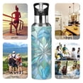 thumbnail image 5 of Water Bottles 20oz Straw Lid Wide Mouth Stainless Steel for School Sport Travel Blue Green Floral Stained Glass, 5 of 9