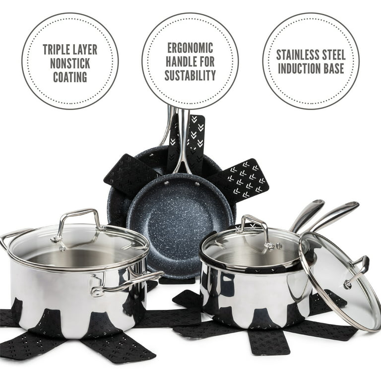 Thyme & Table Non-Stick 12-Piece Cookware Set Tri-Ply Stainless