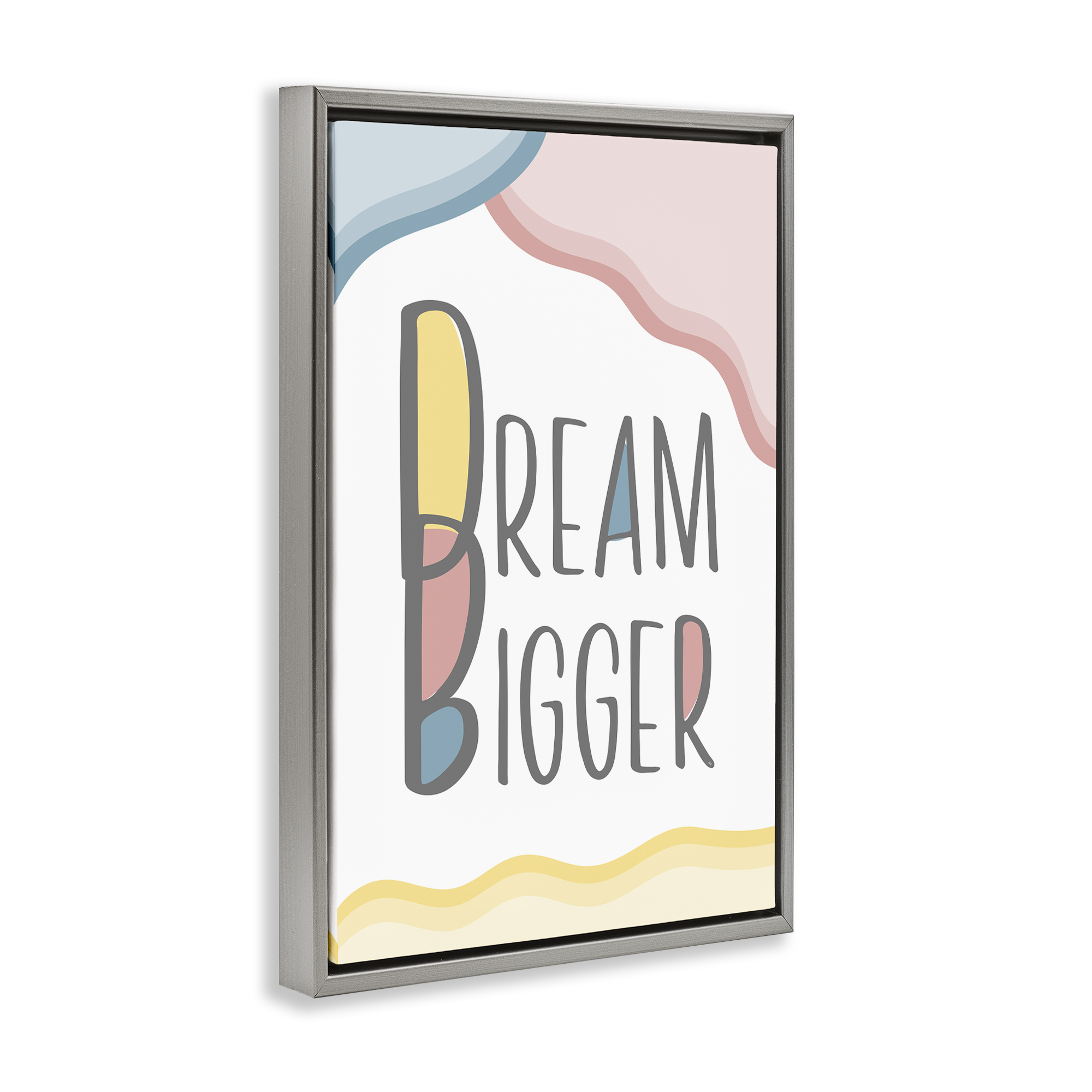 Stupell Industries Dream Bigger Pastel Shapes Text & Numbers Painting Gray Floater Framed Canvas Art Print Wall Art, 17 x 25