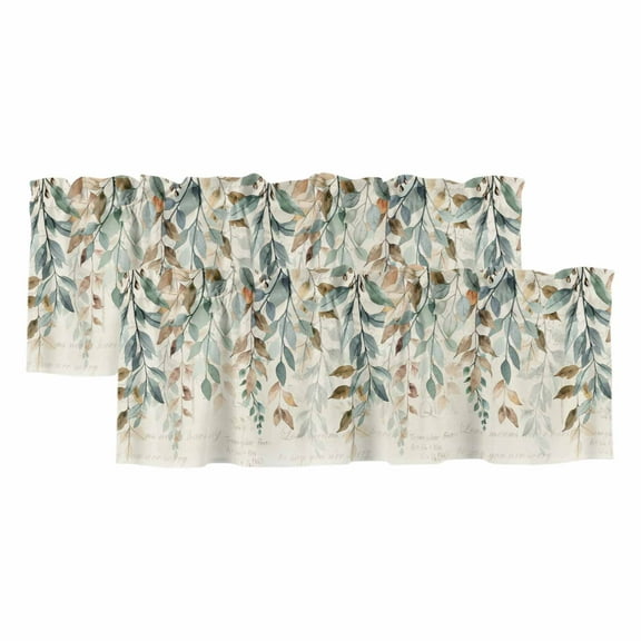 2 Pack Vintage Farmhouse Valance for Window Style Plants Green Leaves Kitchen Valance Rod Pocket Short Curtain Topper Decorative Window Treatment for Living Room Bedroom 54"x18"