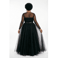 thumbnail image 3 of Plus Size Black Sheer Mesh Sweetheart Neck Ball Gown, Long Sleeve Tulle Layered Formal Evening Dress, 3 of 4