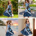 thumbnail image 5 of Jiueut Blue Polynesia Plumeria Palm Leaves Pattern Matchable Couple Hawaiian Men Button Aloha Shirt Women's Summer Tank Dress Sleeveless, Casual Matching Outfit for Beach Vacation Cruise, Size 6XL, 5 of 5